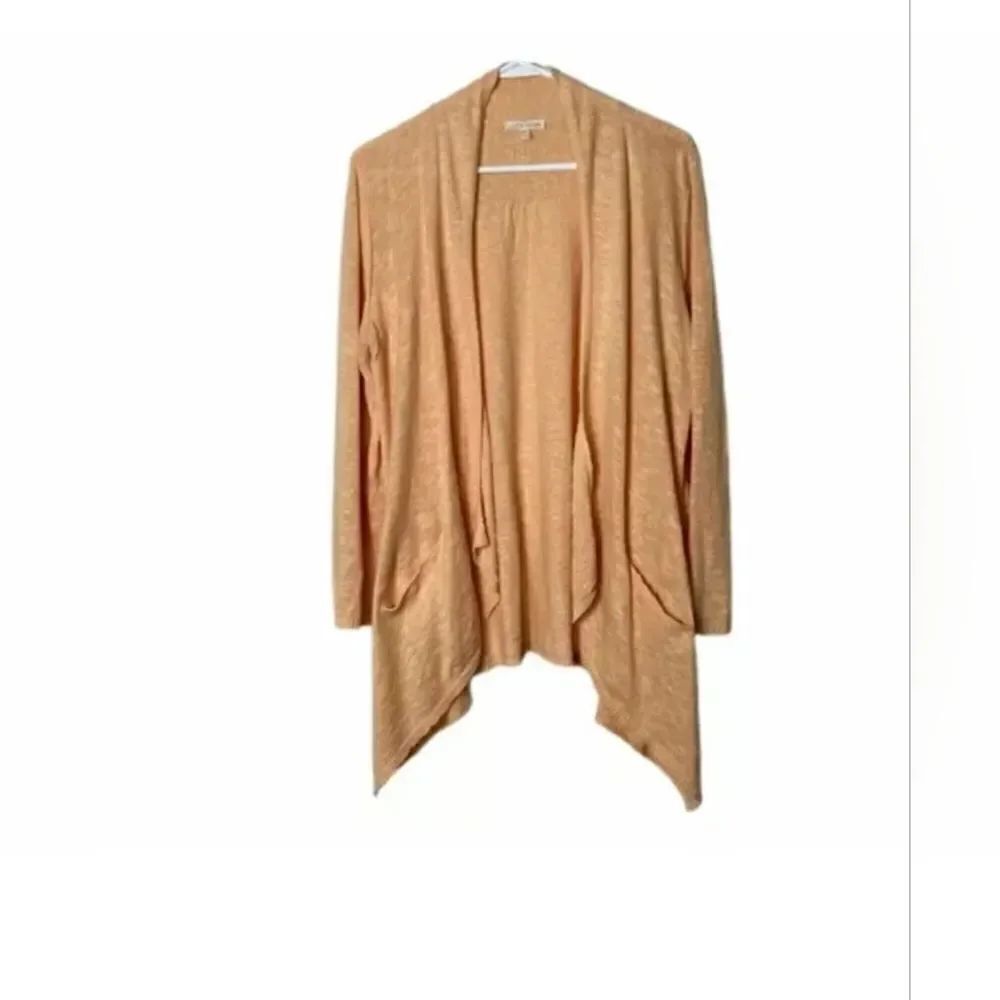 Eileen Fisher M Sunny Orange LINEN Blend OpenFront Sharkbite Hem Women Cardigan